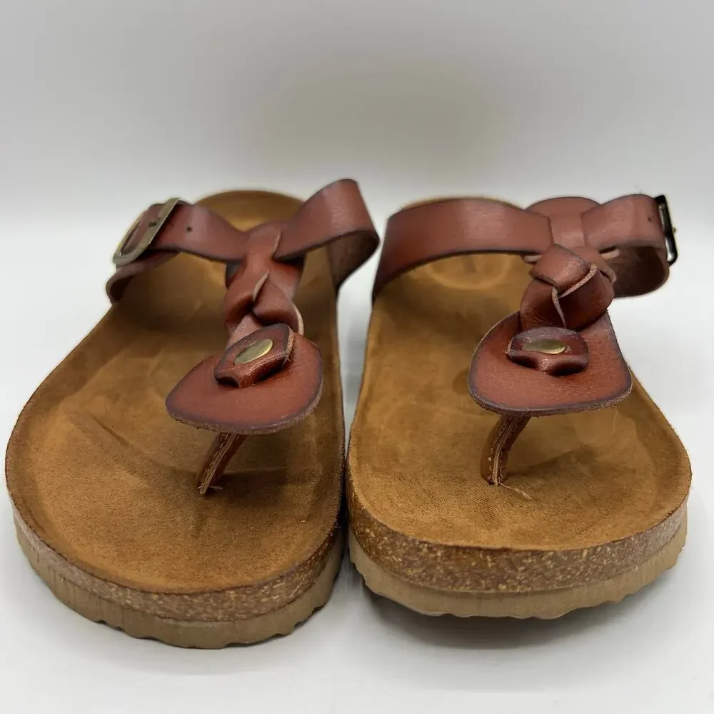 Maurices Lauren Brown Braided Thong Footbed Sandals Slides | Women's Size 8